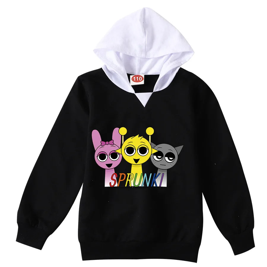 Cute Sprunki Cartoon Hoodie Kids Game Incredibox Hooded Sweatshirts Teen Boys Long Sleeve Clothes Baby Girls Casual Outerwear