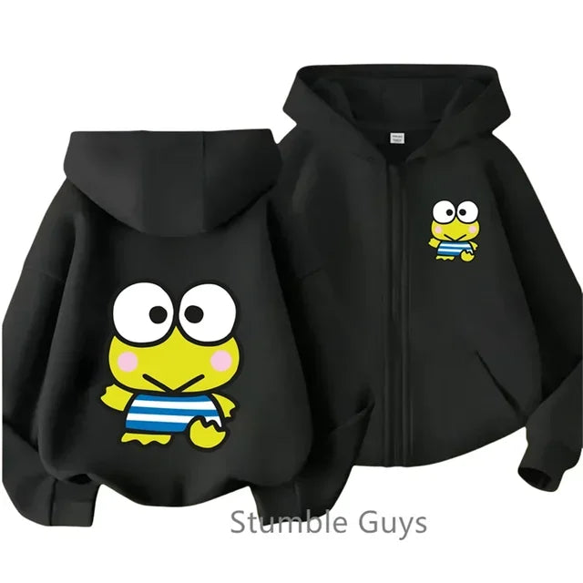 2025 New Kero Kero Keroppi Zipper Hoodie Kids Clothes Boys Fashion Girls Sweater Casual Long Sleeve Anime Sonic Trucksuit