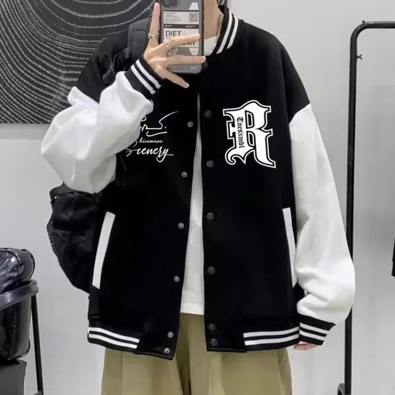 Men's Loose-Fit Casual Jacket Baseball Uniform Jacket American Style Trendy Brand Color Block High Street Hooligan Style