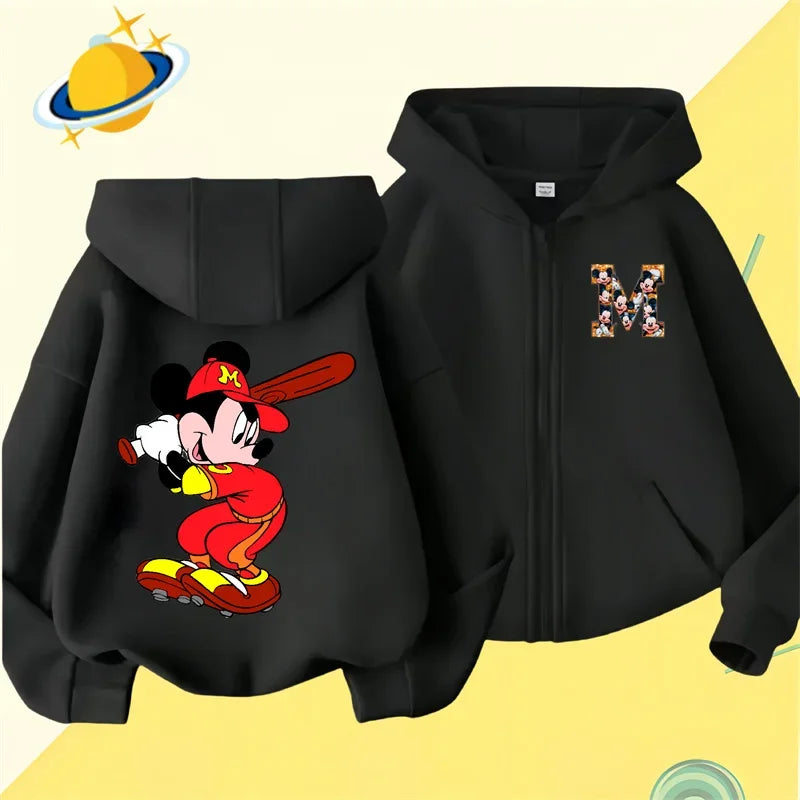 Mickey Mouse Mickey Minnie Kids zipper hoodie Cartoon Print Disney Fall/Winter Long sleeved sweatshirt Casual boys Girls Kawaii