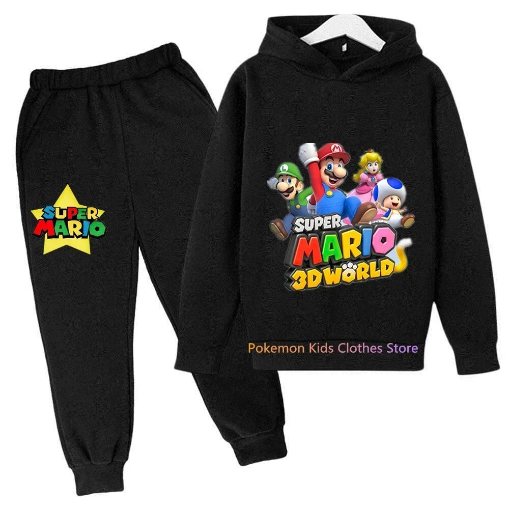 Kids Clothes Girls Boys Game Super Mario Bros Long-sleeve Hoodies Pants 2 Pcs Sets Boys Anime Kawaii Clothes Suit Sportwear