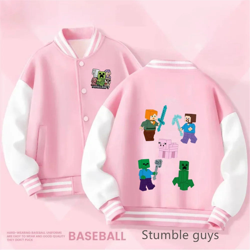 1-14 Year Old Birthday Gift Library Baseball Uniform Minecraft Cartoon Printed Boys and Girls Kawaii Fall and Winter Jacket