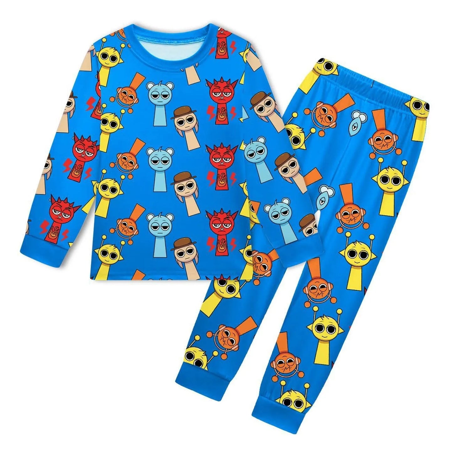 Sprunki Pajama Sets Kids Cartoon Incredibox Clothes Toddler Boys Daily Nightgowns Baby Girls Long Sleeve T Shirt+Pants 2pcs Sets