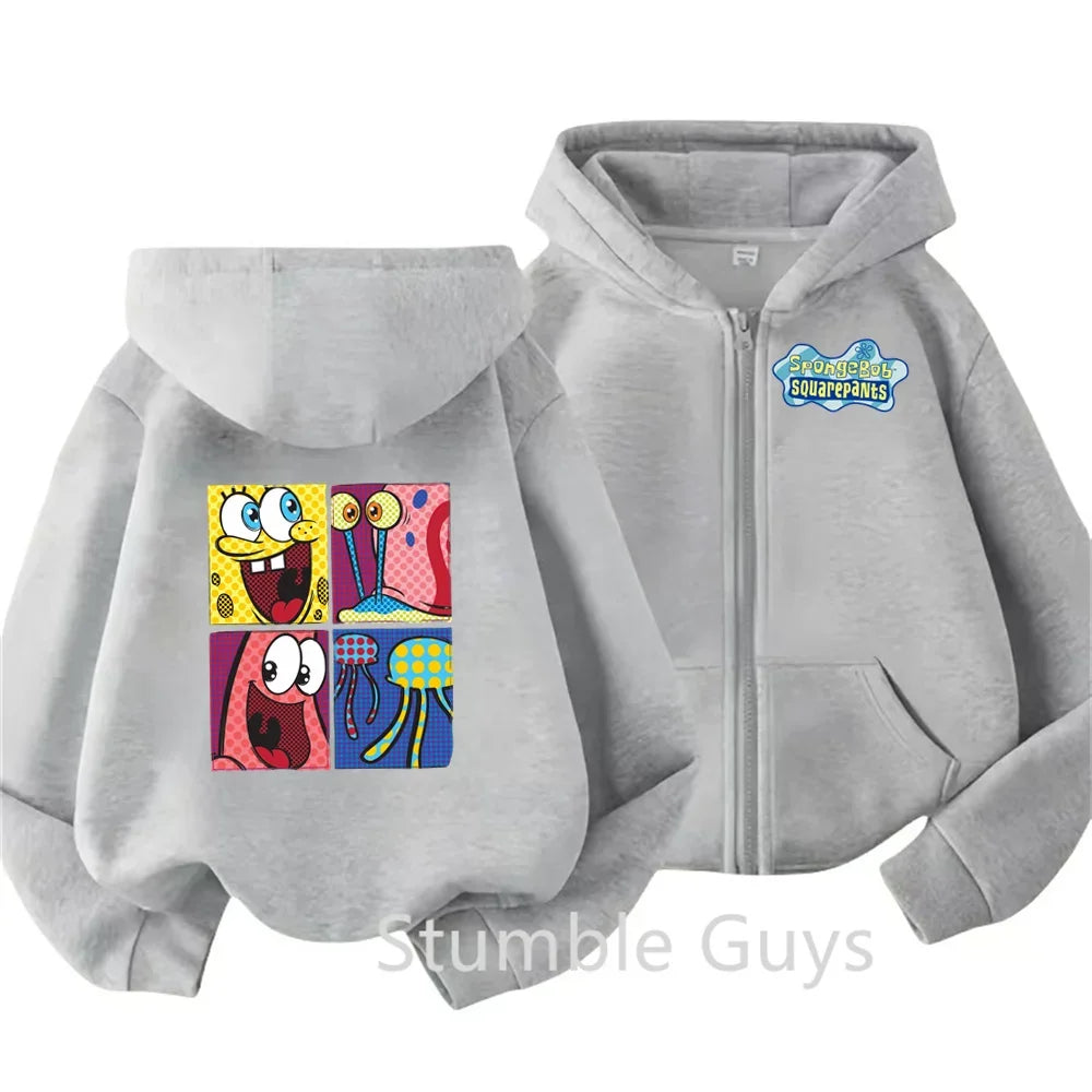 Spongebob Pie Big Star Squidward Kawaii Kids zipper hoodie print Fall/Winter comfortable loose top for boys and girls