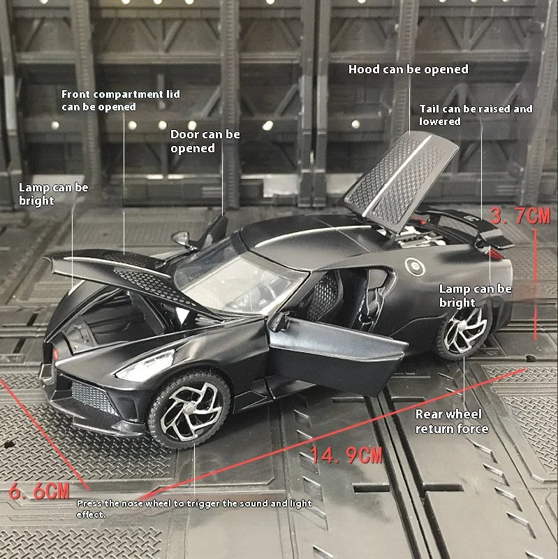 1:32 Bugatti La Voiture Noire Sports Car Alloy Diecast Simulation Metal Model Sound & Light Pull Back Toy Collection Kids Toys