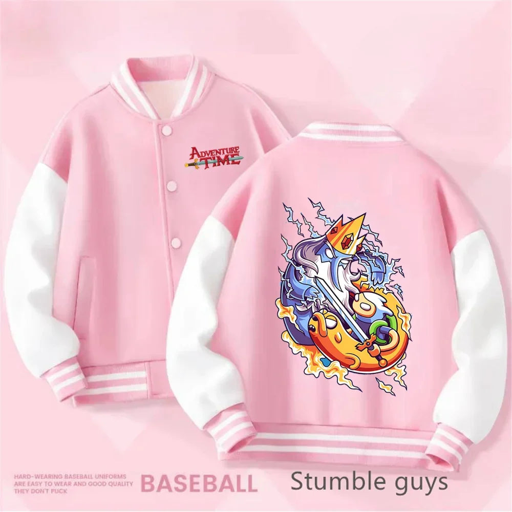 Adventure Time Kids Cotton Jacket Suit Kuromi Melody Overcoat Pants Autumn Child Loose Sports Baseball Uniform Clothes Gift