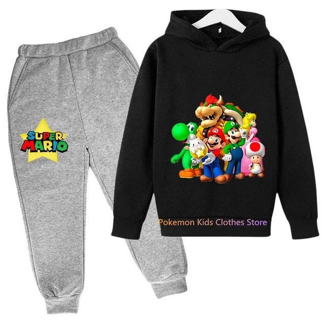 Baby Boys Clothes Super Mario Bros Hoodie Sets Kids Spring Autumn Girls Casual Hoodies+pants 2pcs Set for Children Boys Suit