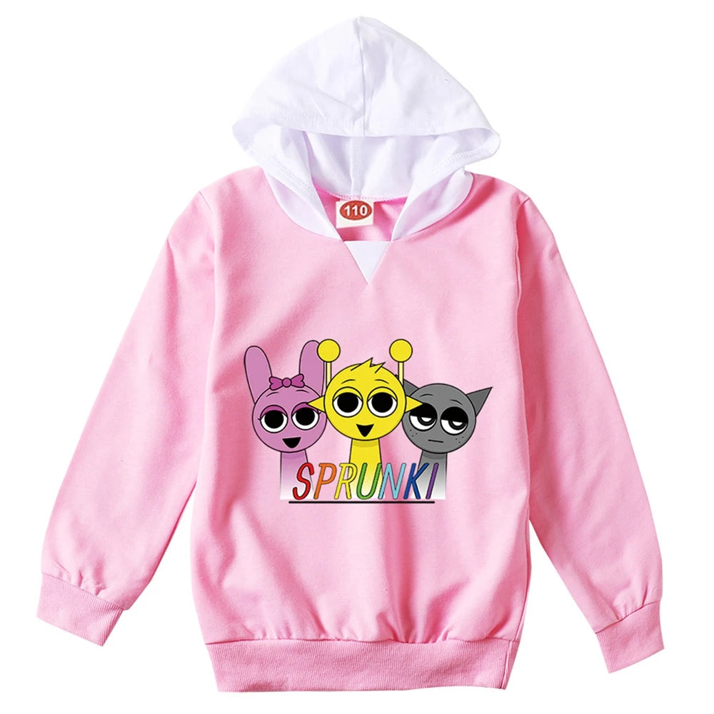 Cute Sprunki Cartoon Hoodie Kids Game Incredibox Hooded Sweatshirts Teen Boys Long Sleeve Clothes Baby Girls Casual Outerwear