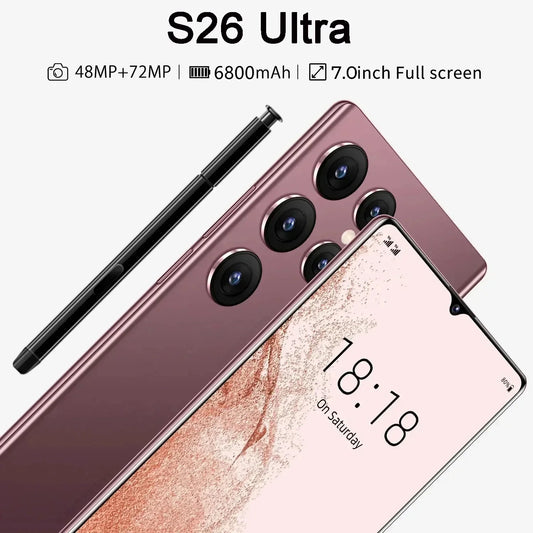 S26 Ultra SmartPhone 7.0 HD Screen 16G+1T Cell Phone 7000Mah Android Celulares Dual Sim Face Unlocked 5G Original Mobile Phones