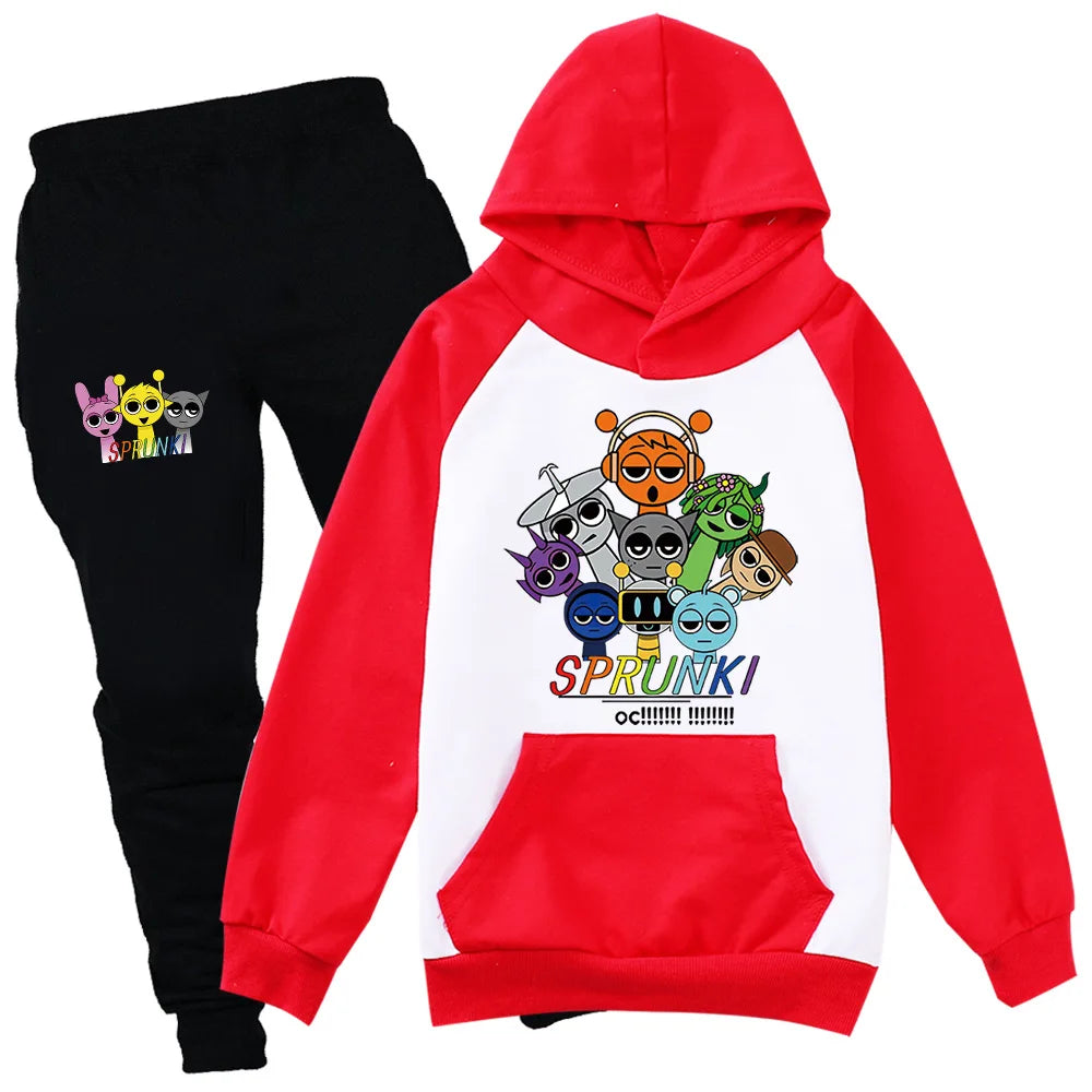 Sudadera Sprunki Clothes Set Kids Sprunky Incredibox Hoodie Boy Spring Fall Tracksuit Girls Hoody Sweatshirt Top Pants 2pcs Sets