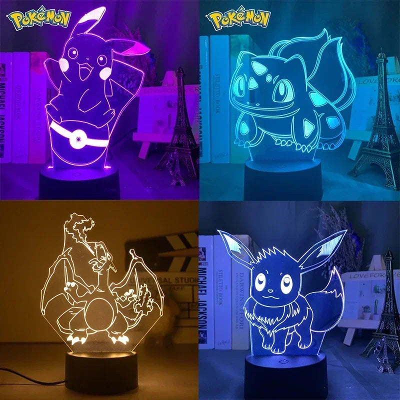 Ny Anime Pokemon Led 3D Natlys Børnelegetøj Anime Figurer Sød Pikachu sengelampe til børn Indretning i soveværelset Fødselsdagsgave