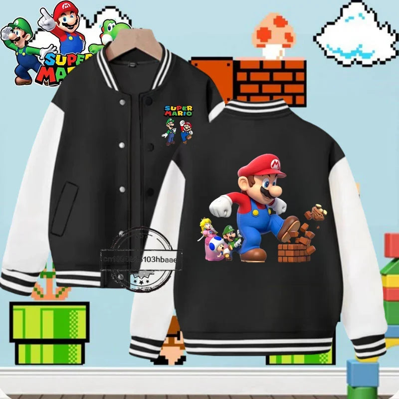 Baseball uniform Cartoon Print Mario Fall Winter Coat Game Series Kids 1-14 years old fashion boys girls sweatshirt long sleeve