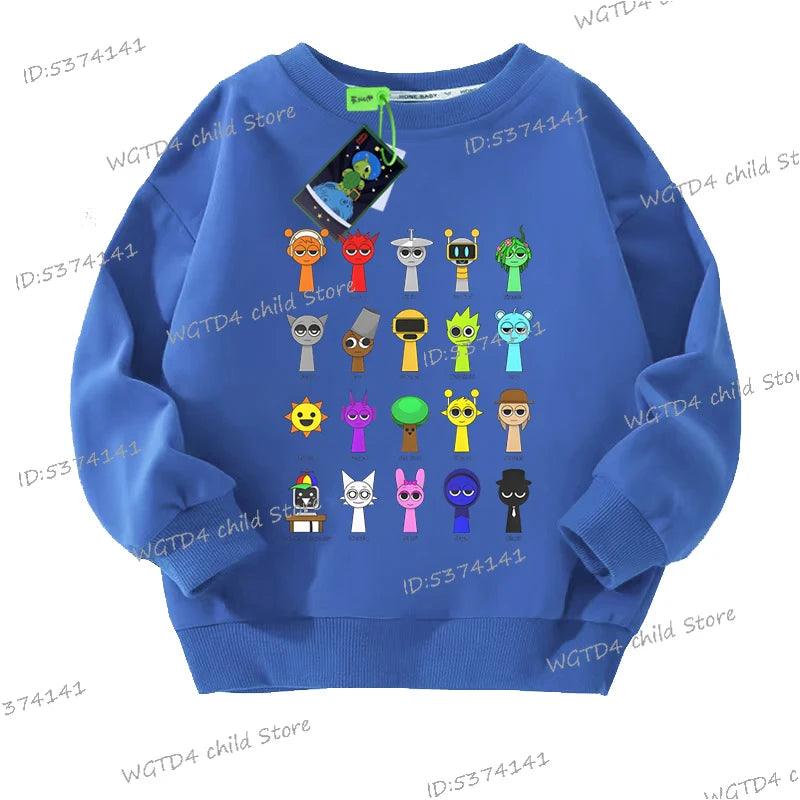 Fashion Boys Girls Cute Sprunki Sweatshirt Autumn Winter Funny Incredibox Game Figure Trend Long Sleeve Pullover Kids Sportswear