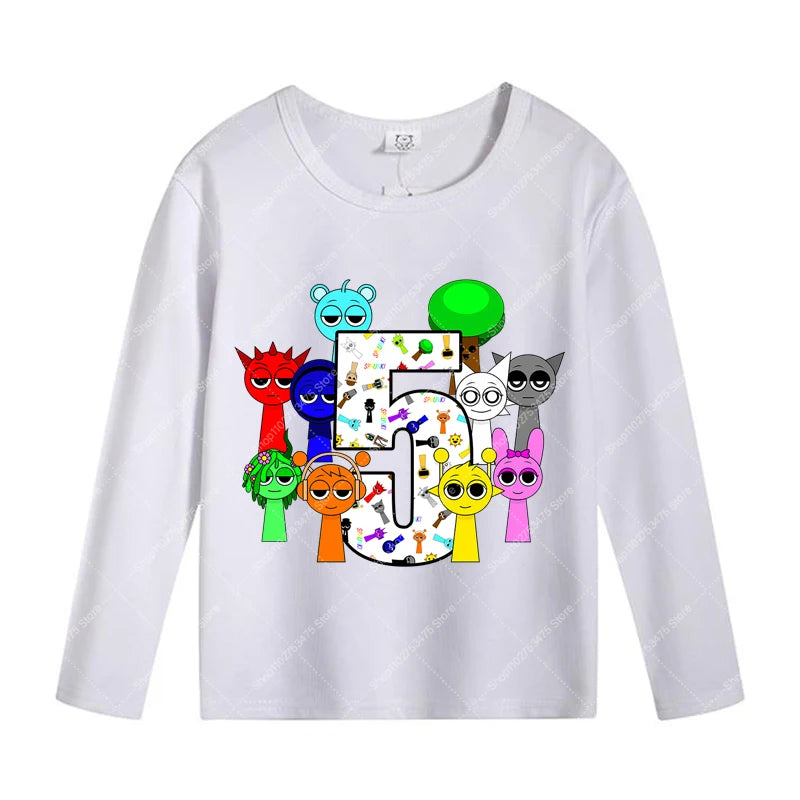 Sprunki Kids Long Sleeve T-shirt Boy Anime Printed Tops Girl Cartoon Cute Pullover Autumn Children Fashion Casual Clothing Gifts