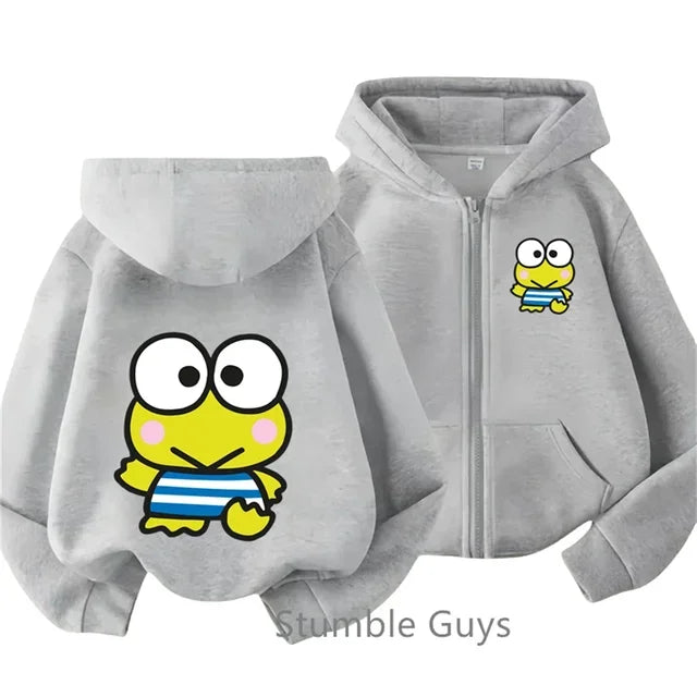 2025 New Kero Kero Keroppi Zipper Hoodie Kids Clothes Boys Fashion Girls Sweater Casual Long Sleeve Anime Sonic Trucksuit