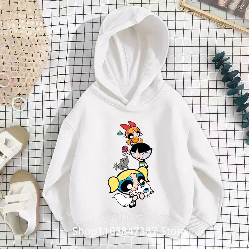 Kawaii Anime Powerpuff Cute Girls Hoodie Sweatshirt boy girl Spring Autumn Pullovers Harajujku Powerpuff Kids Anime Clothes