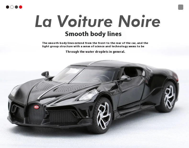 1:32 Bugatti La Voiture Noire Sports Car Alloy Diecast Simulation Metal Model Sound & Light Pull Back Toy Collection Kids Toys