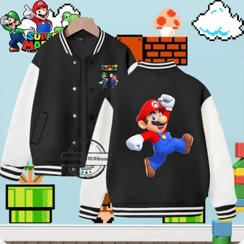 Baseball uniform Cartoon Print Mario Fall Winter Coat Game Series Kids 1-14 years old fashion boys girls sweatshirt long sleeve