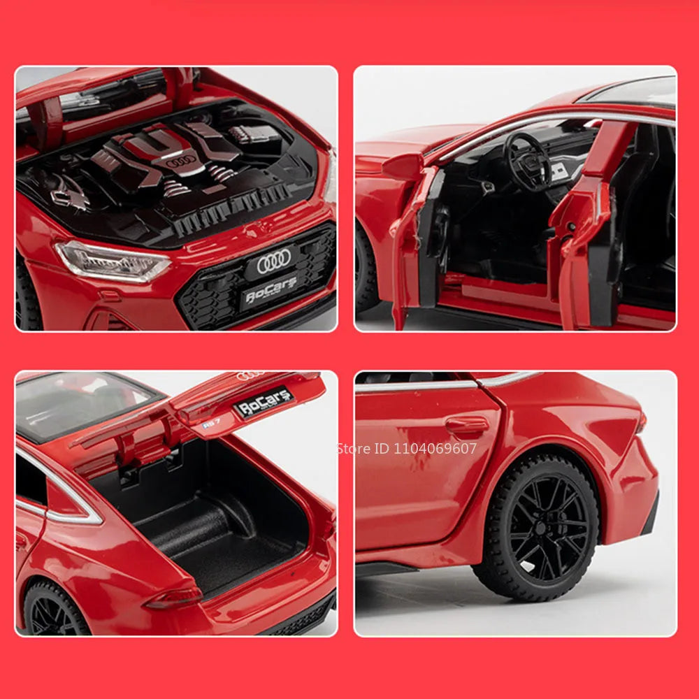 1:32 Audi RS7 Sportback Model Toy Cars Alloy Diecast 6 Doors Opened with Pull Back Rubber Tires Ornament Vehicle Toys Gifts