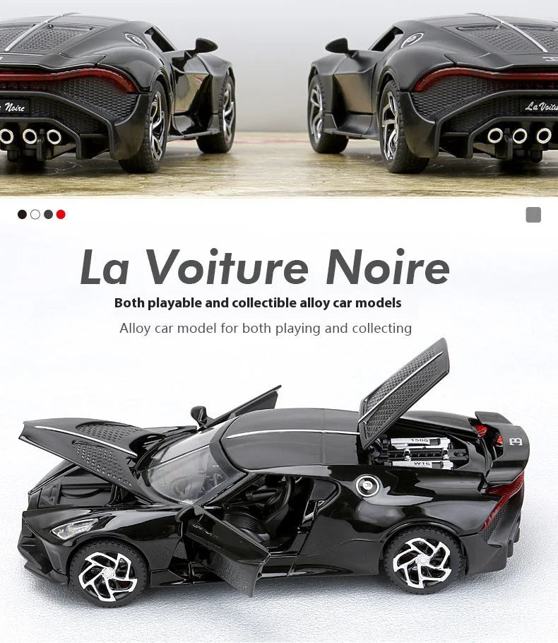 1:32 Bugatti La Voiture Noire Sports Car Alloy Diecast Simulation Metal Model Sound & Light Pull Back Toy Collection Kids Toys