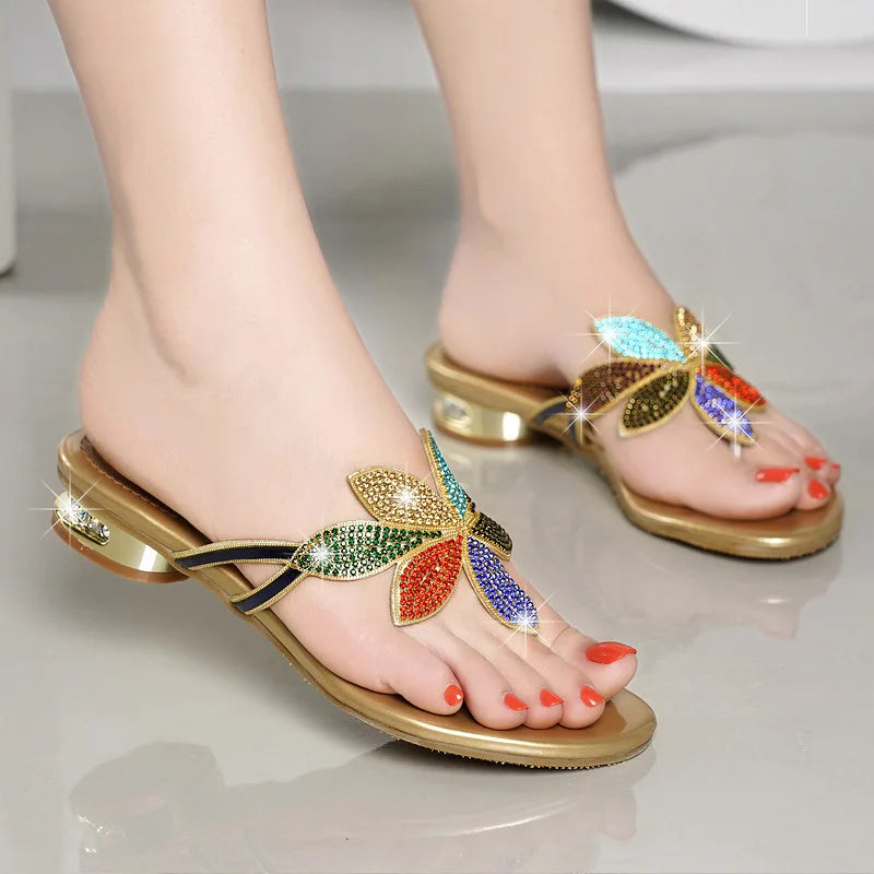 New Summer Women Crystal Slippers Glitter Flat Soft Bling