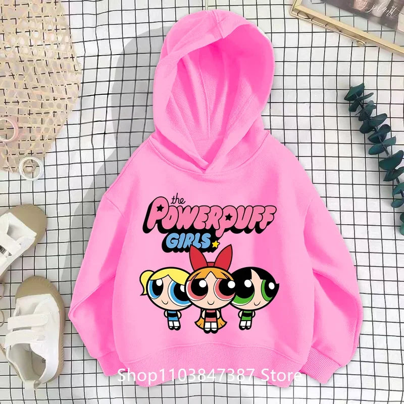 Kawaii Anime Powerpuff Cute Girls Hoodie Sweatshirt boy girl Spring Autumn Pullovers Harajujku Powerpuff Kids Anime Clothes