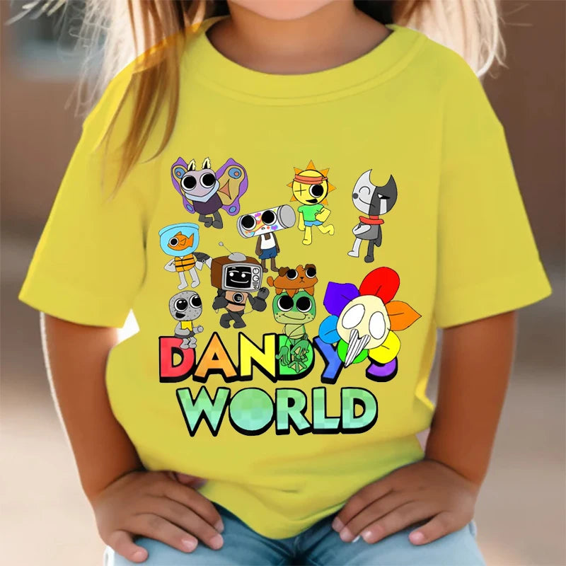 Dandy's World Print T Shirt For Kids Boy 2025 New Fashion Dandys World Anime Short Sleeve Tshirt Y2k Tops Toddler Girls Clothes