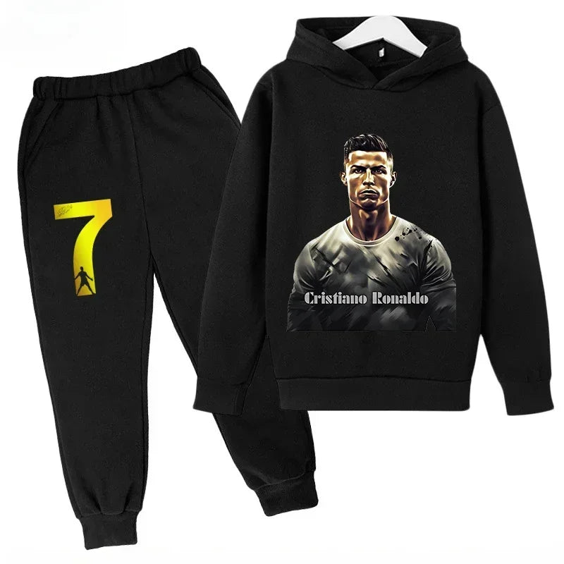 Children's Sports Hoodie Set Sweatshirt Pants 2-piece Set for Boy and Girl Ronaldo Avatar Printed Kid Clothes Baby Set Sportsuit