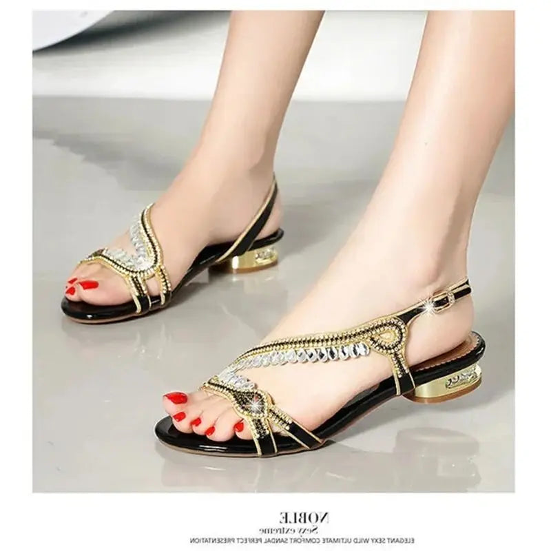 New Summer Fashion Water Brick Simple Diamond Buckle Bling Sandals