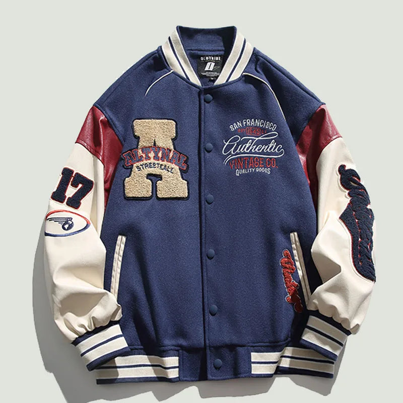 Streetwear Vintage Patchwork Baseball bomber student style jacket men collage jacket men  american vintage jacket