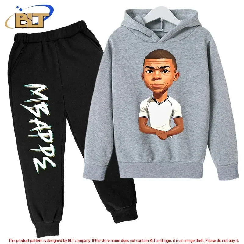 Children's Clothing Children's Hoodie Set Plus Sweatshirt Pants 2-piece Set for Boys and Girls Mbappe Printed Set