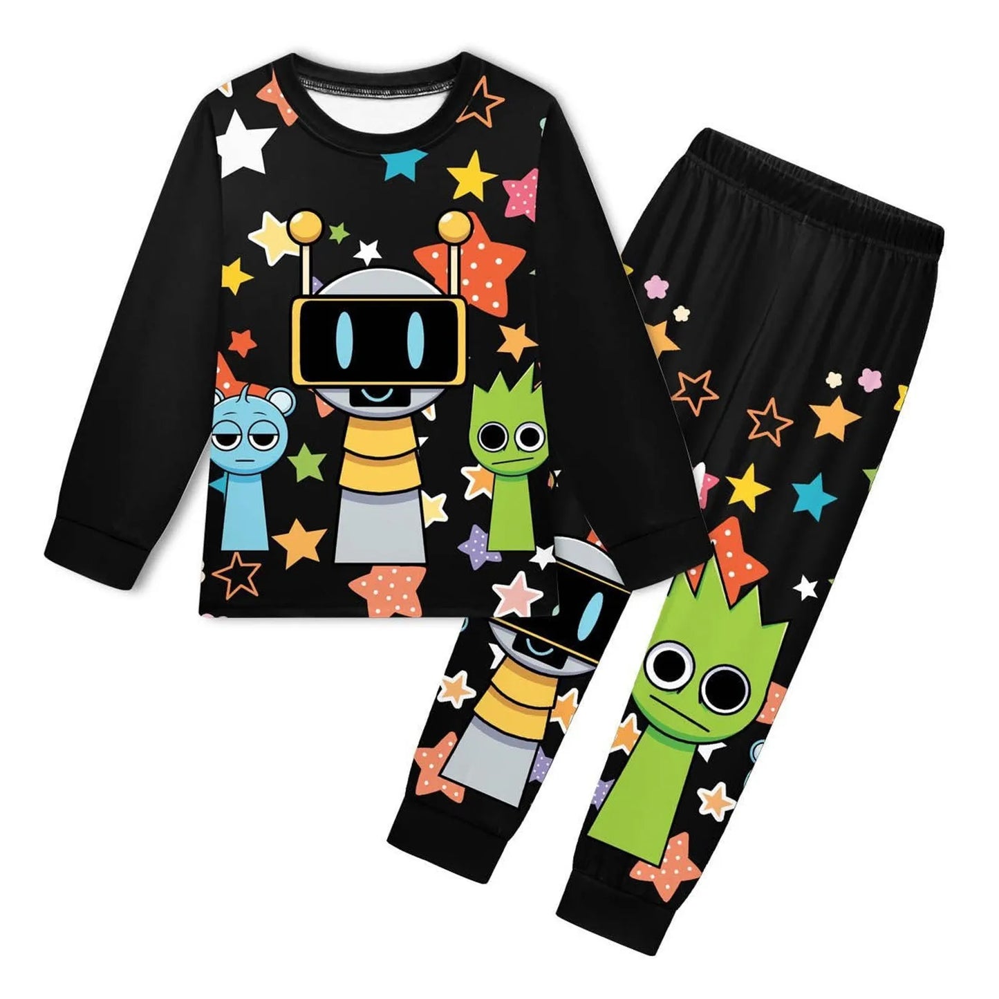 Sprunki Pajama Sets Kids Cartoon Incredibox Clothes Toddler Boys Daily Nightgowns Baby Girls Long Sleeve T Shirt+Pants 2pcs Sets