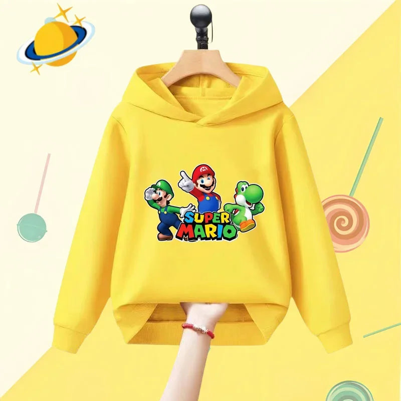 Mario Anime children's hoodie game cartoon print autumn winter long sleeve sweatshirt boys girls Kawaii casual top