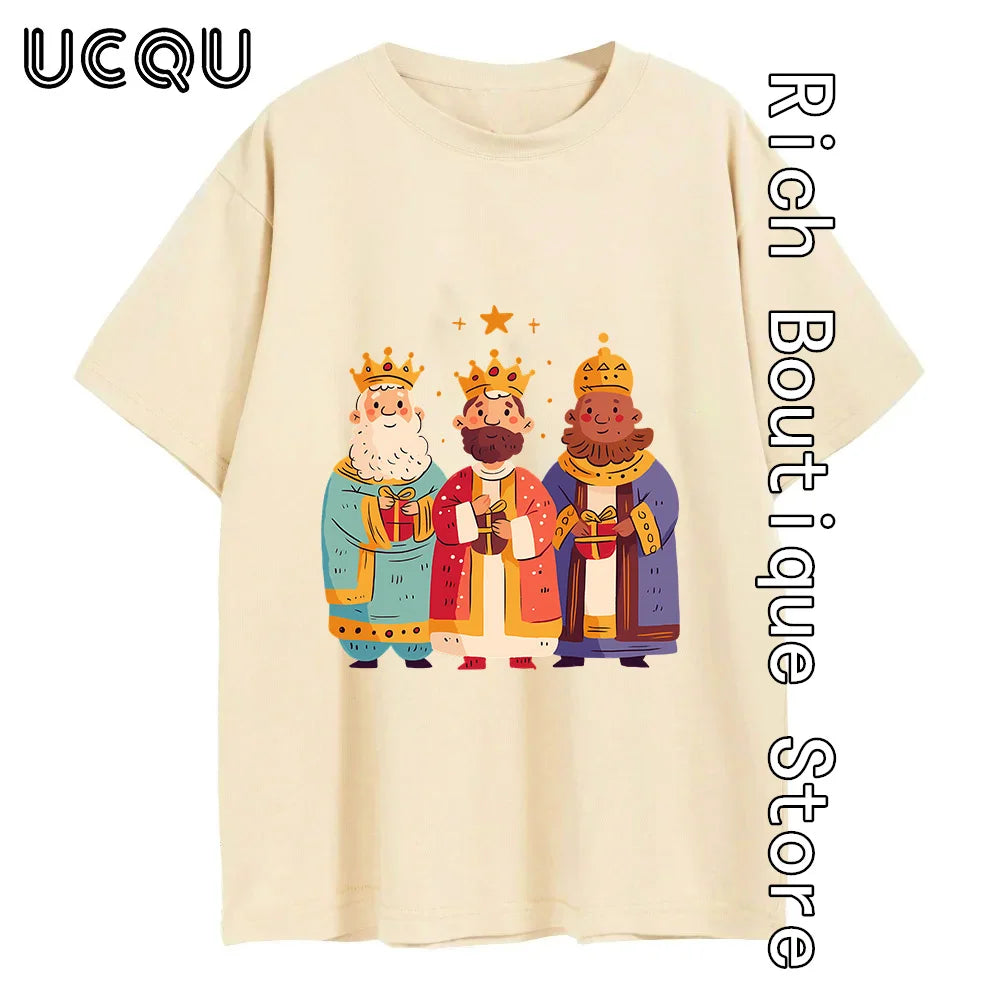 Three Kings with Gifts T-shirt Men Happy Epiphany Cotton Tops Tees Fashion Short Sleeve Clothing Daily Outfit Streetwear