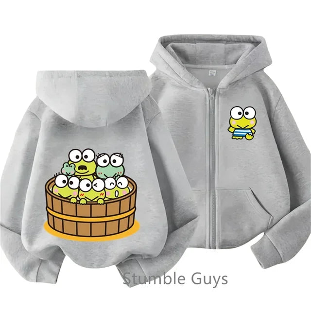 2025 New Kero Kero Keroppi Zipper Hoodie Kids Clothes Boys Fashion Girls Sweater Casual Long Sleeve Anime Sonic Trucksuit