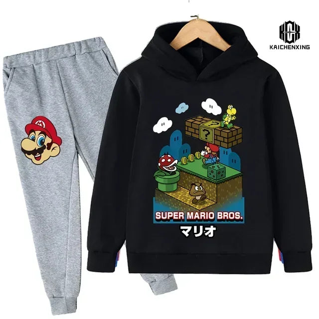 Super Mario Clothing Children's Casual Sweatshirt Suit Boy's Tracksuit Children's Sports Suit Hoodie Top + Pants 2 Piece Suit