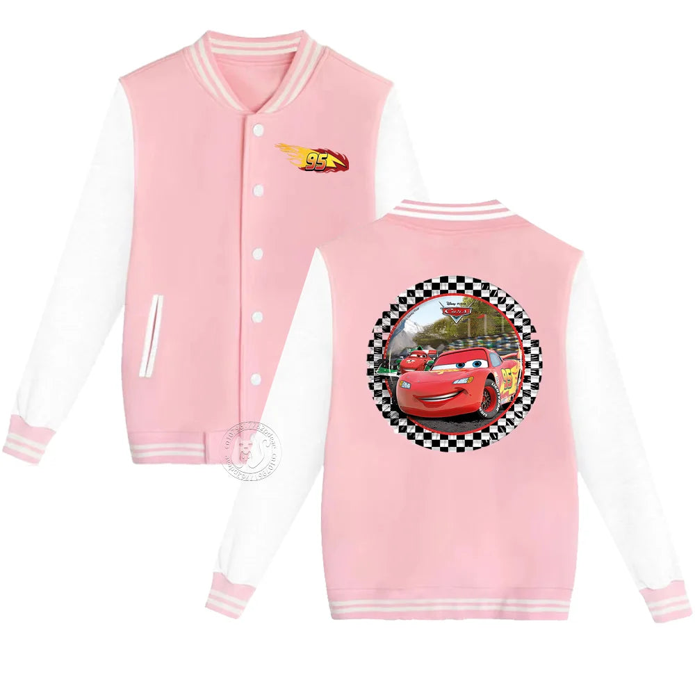 Kids 2-14 years old Fall/Winter Baseball uniform Flash McQueen 95 Racing Print Teen Girls Boys Outdoor padded warm coat