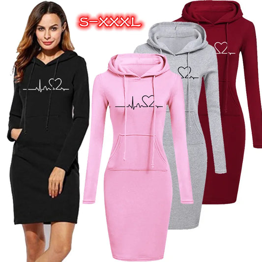 Long Sleeve Hoodie Dress Slim Fit Pullovers Sweatshirt