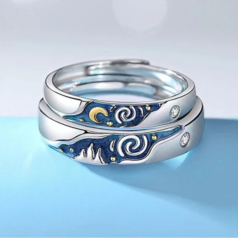 Fashion Van-Gogh Starry-Sky Couple Ring For Women Men Romance Finger Ring Adjustable