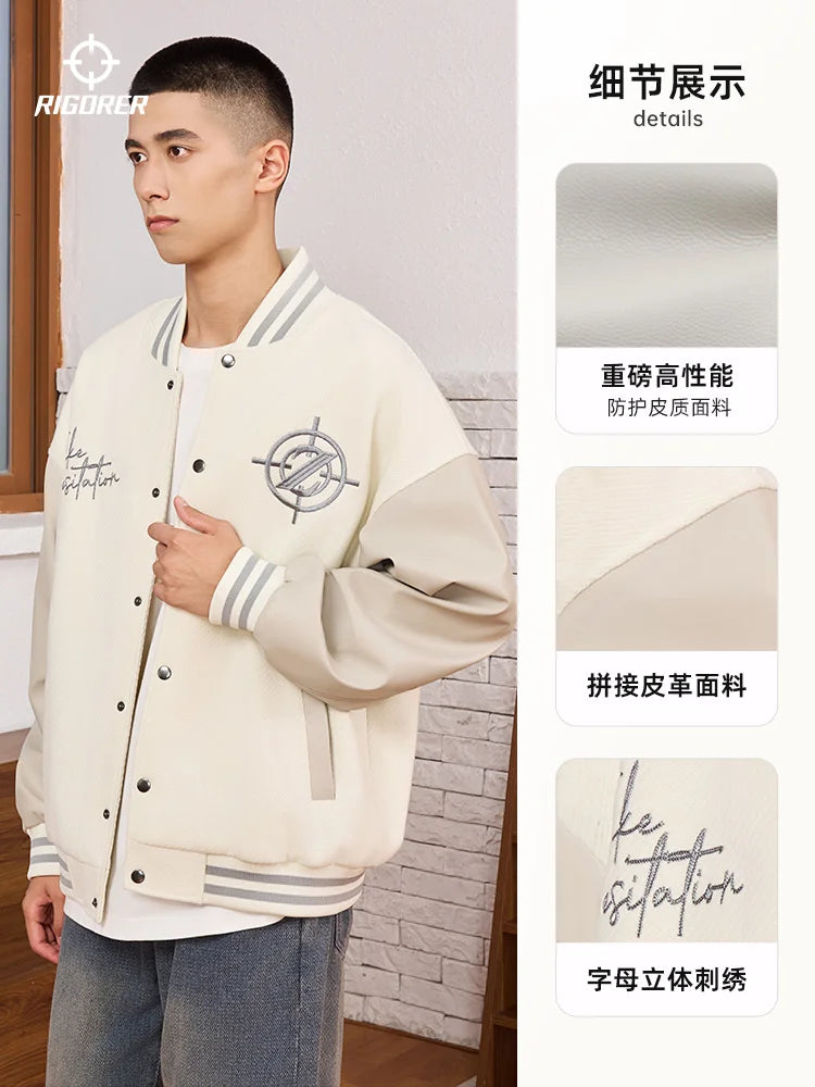 RIGORER American Baseball Suit Men Buddha Payer Embroidered Jacket Sports Casual Cardigan Knitted Jacket Baseball Uniform