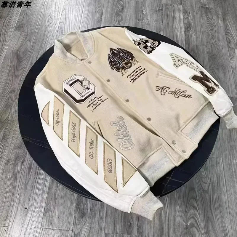 American heavy industry patchwork embroidered baseball uniform Y2K retro spring and autumn high-end men's and women's jackets