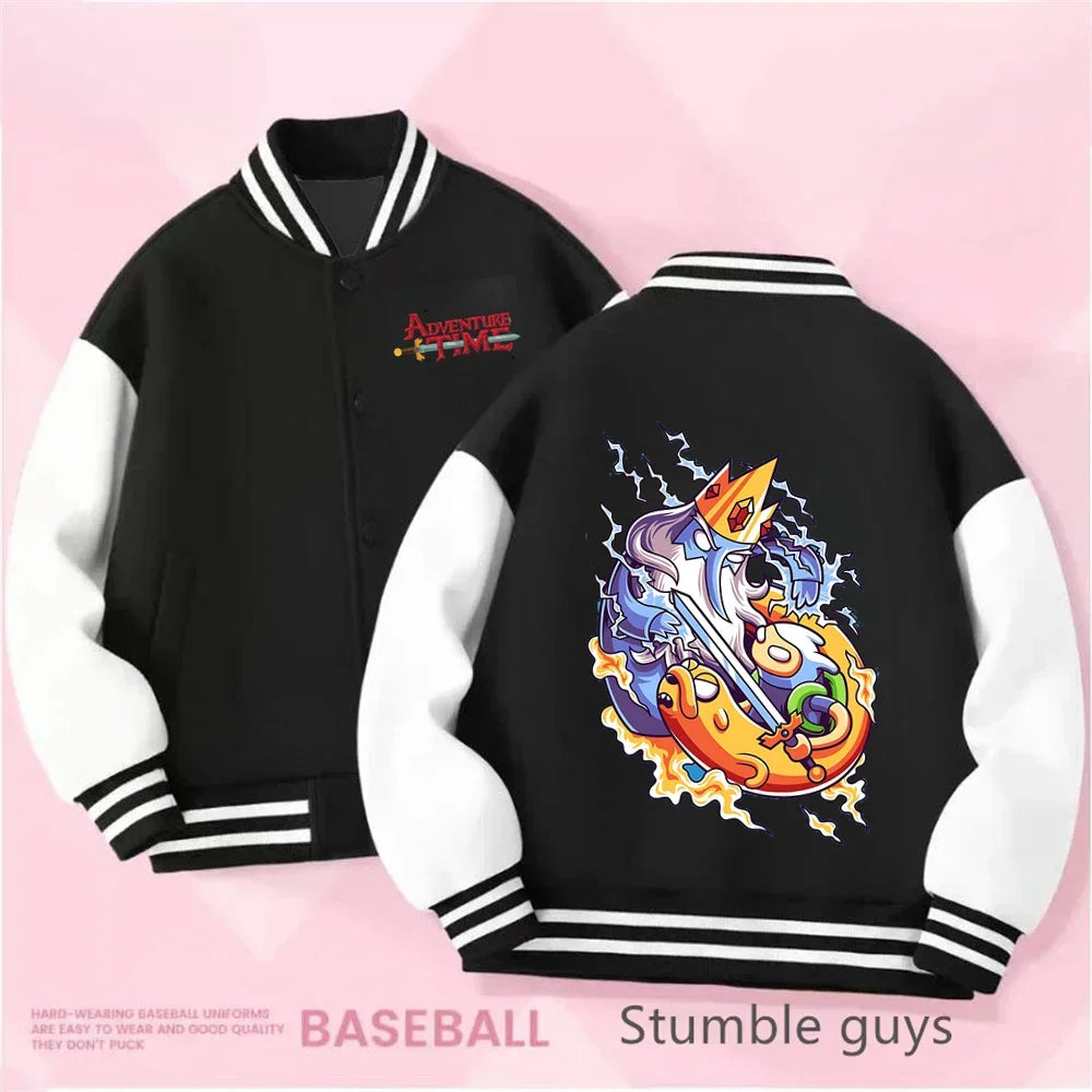 Adventure Time Kids Cotton Jacket Suit Kuromi Melody Overcoat Pants Autumn Child Loose Sports Baseball Uniform Clothes Gift