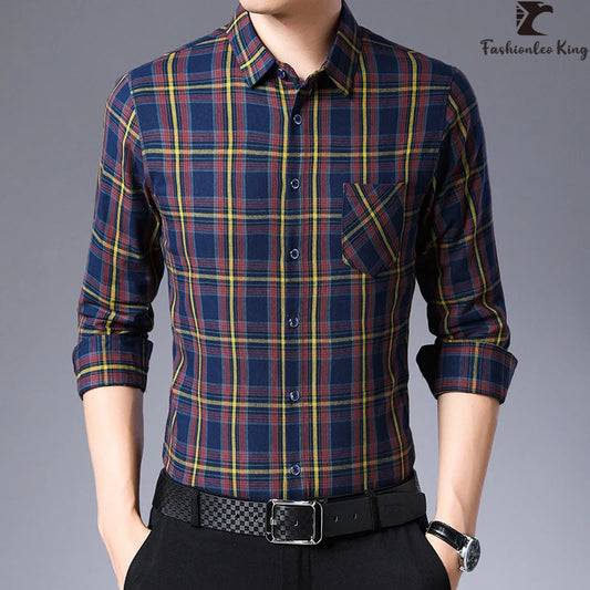 Spring Autumn Men's Fashion Long Sleeve Plaid Shirt Stylish