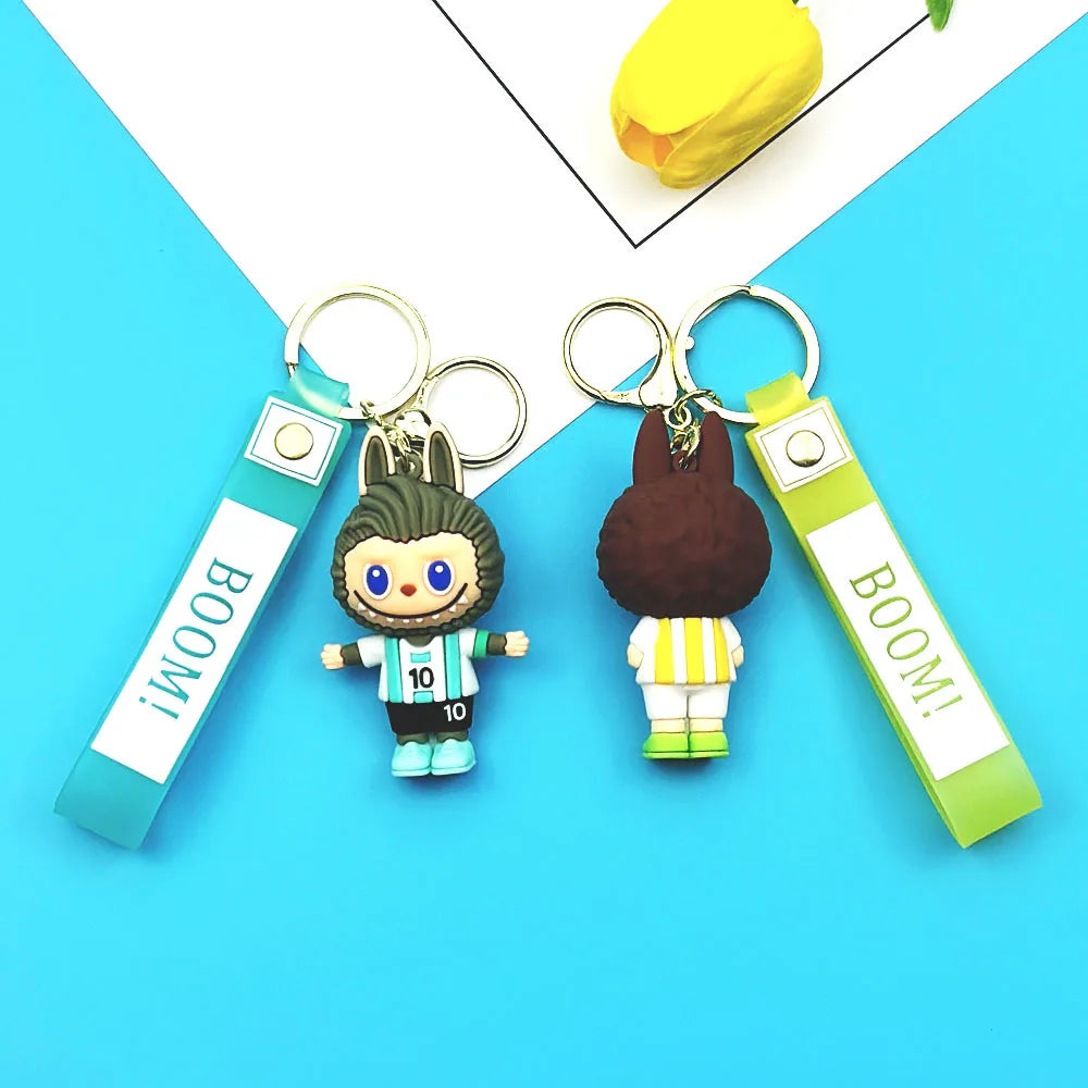 MINISO New Cute Cartoon Labubu Little Sheep Football Set Doll Keychain Couple Backpack Pendant Toy Small Gift Car Key Decoration