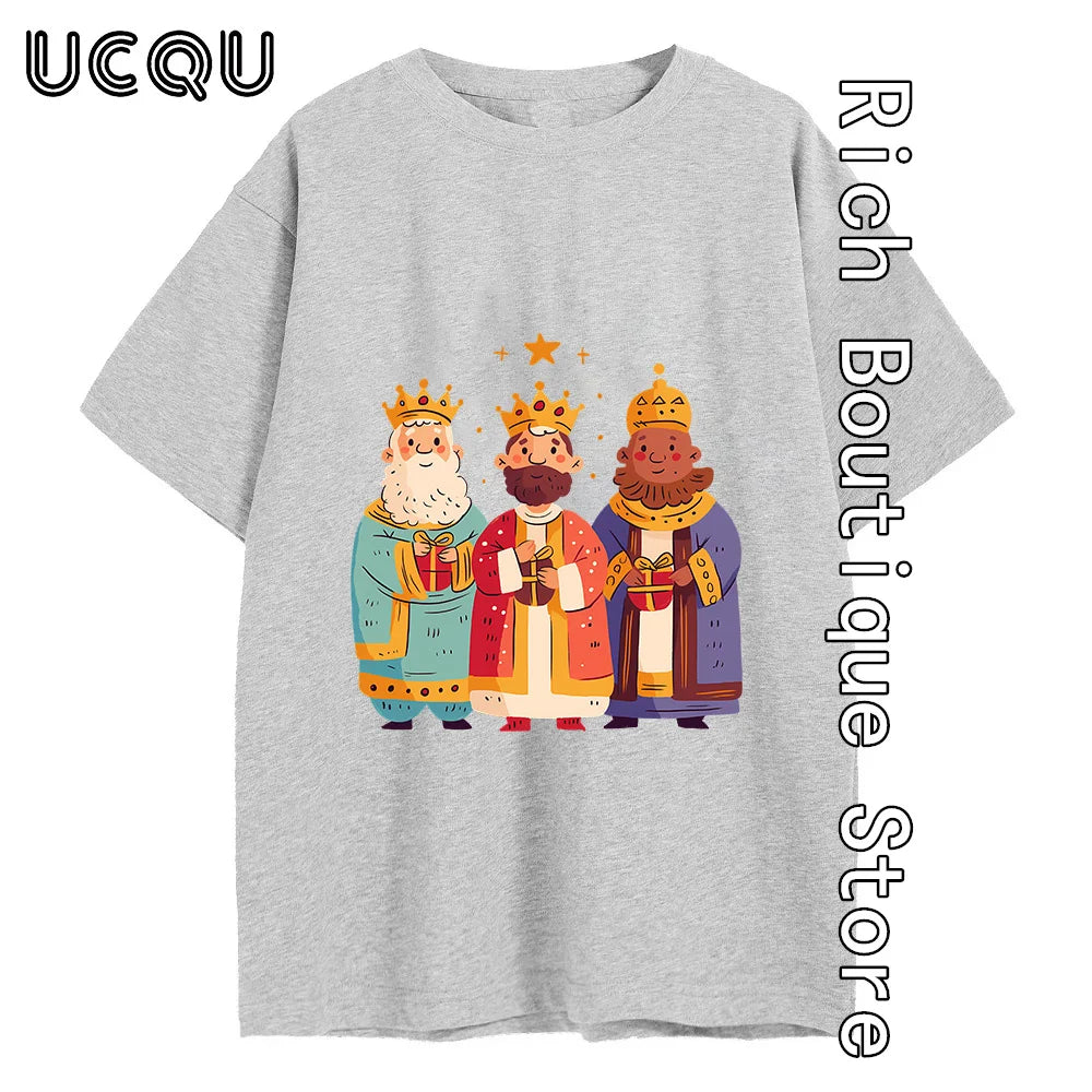 Three Kings with Gifts T-shirt Men Happy Epiphany Cotton Tops Tees Fashion Short Sleeve Clothing Daily Outfit Streetwear