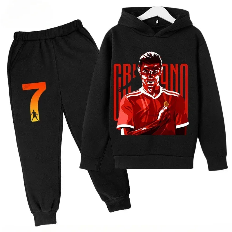 Children's Sports Hoodie Set Sweatshirt Pants 2-piece Set for Boy and Girl Ronaldo Avatar Printed Kid Clothes Baby Set Sportsuit