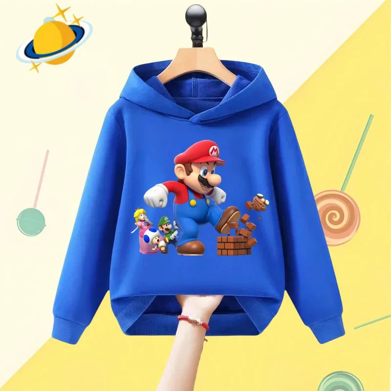 Mario Anime children's hoodie game cartoon print autumn winter long sleeve sweatshirt boys girls Kawaii casual top