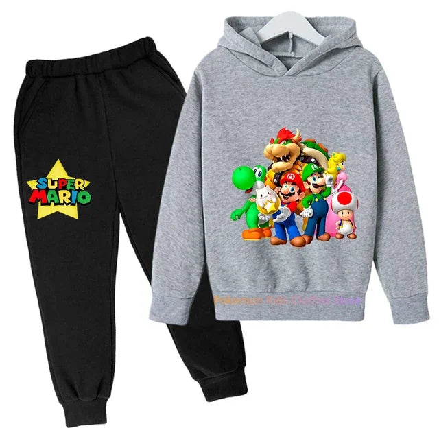 Baby Boys Clothes Super Mario Bros Hoodie Sets Kids Spring Autumn Girls Casual Hoodies+pants 2pcs Set for Children Boys Suit