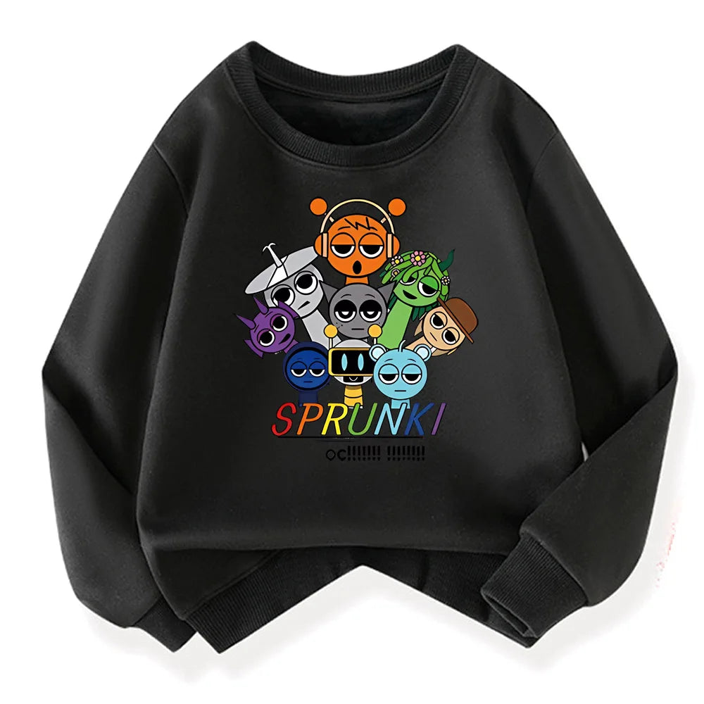 Sprunki Hoodie Fashion Kids Incredibox Hoodie Warm Sweatshirts Children's Winter Soft Clothing Cartoon Cotton Thick Hoodie