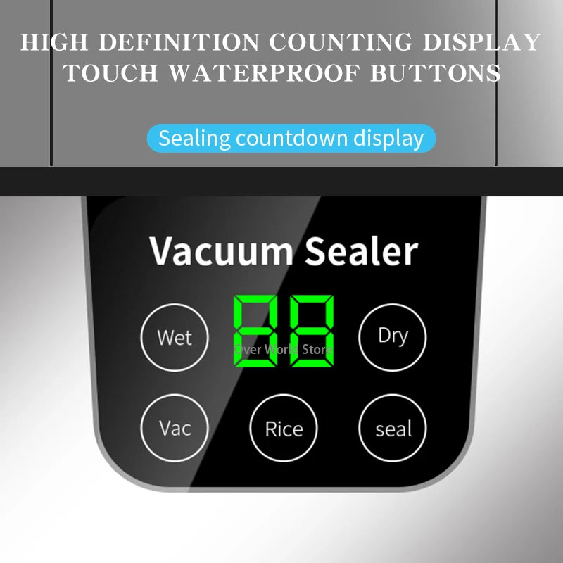 Electric Vacuum Sealer Machine Dry/Wet Food Packaging Seal To Keep Fresh Touch Buttons Digital Display Detachable Cleaning